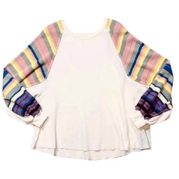 We The Free Rainbow Dreams Striped Balloon Sleeve Thermal Top - Picture 3 of 6
